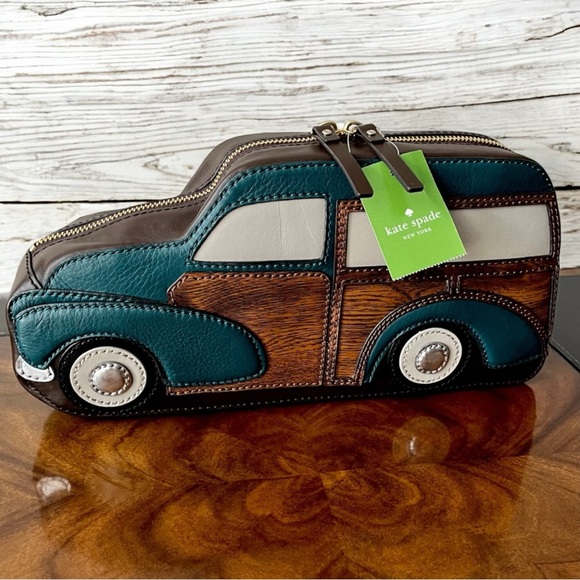 kate spade Handbags - VERY RARE NWT Kate Spade 2012 Knock On Wood Appliqué Vintage Woody Wagon Clutch